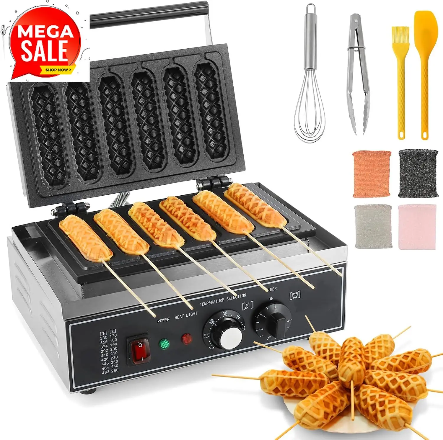 Corn Dog Stick - 6-delige Corn Dog Maker, 1550W Commerciële